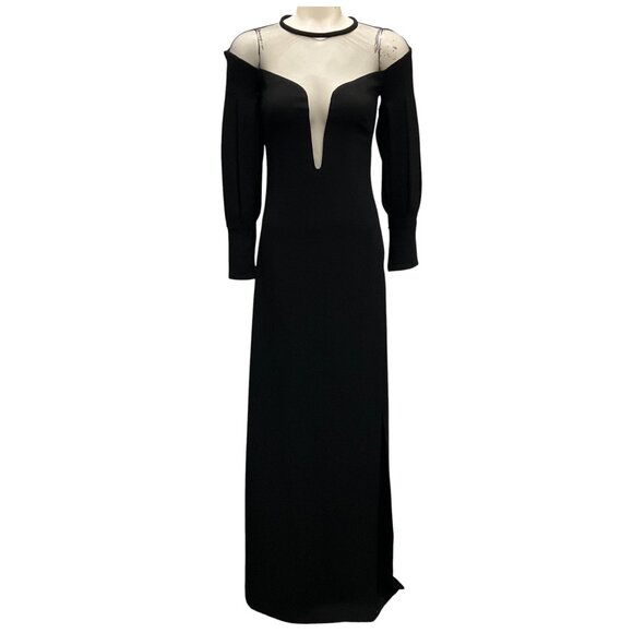 La Perla Black Mesh and Wool Crepe Evening Gown - Picture 1 of 8